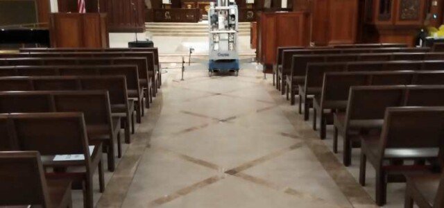 our team was responsible for equally spacing out church pews