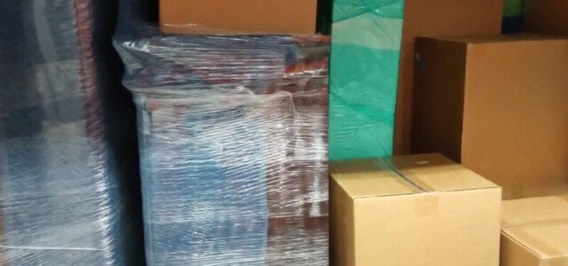 cardboard boxes in storage unit